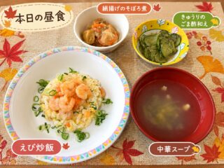 こんにちは。栄養室です。
本日は、エビチャーハンを提供しました。
🦐エビチャーハン
・中華スープ
・絹揚げのそぼろ煮
・きゅうりのごま酢和え
えびの旨味たっぷりのチャーハンは
「おいしい!」とうれしい声も😊
#介護老人保健施設
#老健
#高齢者施設
#栄養士
#高齢者の食事